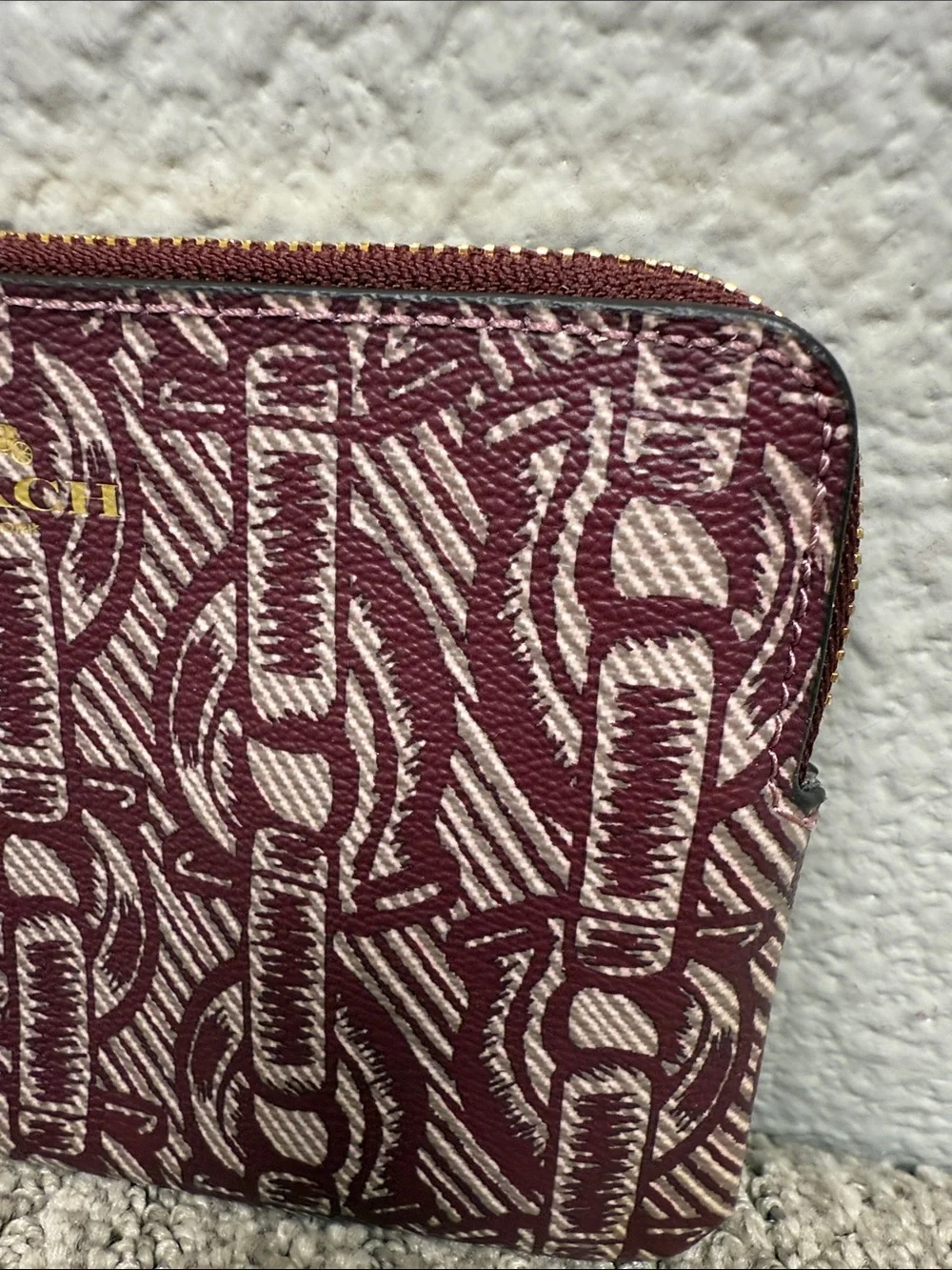 Coach Maroon and Cream Signature Wristlet